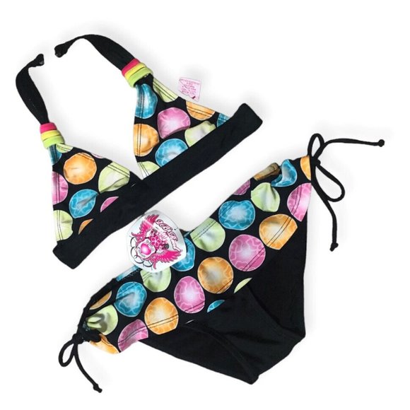 2B Real Girls 2 pc Bikini Swimsuit Size 4 Multi-color Dots NWT - Picture 1 of 4